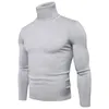 Camisolas Masculinas Casual Slim Fit Básicas Camisolas de Malha Gola Alta Pulôver Masculino Duplo Outono Inverno Tops