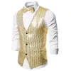 Mens Vests Stylish Blazer Vest Coat Formal Slim Shiny Sequin Glitter Empelled Jacket Party Stage 230209