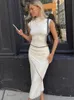 Dwuczęściowa sukienka Y2K Slim Maxi Scirt Set Kobiety Turtleeck krótkie rękawy i długi 2 Summer Casual White Streetwear 230209