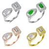 Anillos de boda Masa Cubic Zirconia CZ Rectangle Lágrima Drop Sparking Sparking Bling Hele Out Open Ajusteo para mujeres