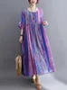 Robes décontractées manches courtes coton lin vintage violet floral pour femmes lâche longue robe d'été élégante mode vêtements 2022 Y2302