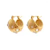 Boucles d'oreilles créoles en acier inoxydable demi-boule Zircon perle pour les femmes déclaration goutte fête bijoux