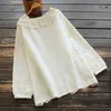 Women's Blouses & Shirts Spring Autumn Ruffled Collar White Beige Gauze Embroidery Women Casual Sweet Loose Cotton Long Sleeve Blouse Tops U