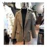 Feminino ternos blazers escritório senhora e jaquetas moda xadrez blazer casaco coreano roupas de inverno de inverno entalhado com roupas de peito único 230209