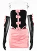 Zweiteiliger Kleid Articat sexy trägerlose Bögen trimm Frauen Sets schwarze Handschuhe Tops Pink Röcke weiblich Sommer Skinny Fashion Party Clubwear 230209