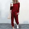 Kvinnors tvåbitar byxor chic tröja långärmad solid färg kvinnor fall pullover toppar set comfy sportig outfit för daglig slitage