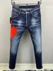 D2 dsq ikona modne projektant D2 Haftowe spodnie chude stóp dżinsy Rapowane farba modowa rozpryskana retro niebieska streetwear dsquare dżinsy 218