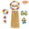 8 PCS Luau Party Decorations 31.5 inch Hawaiian Grass Varts Hawaiian Lei Hibiscus Hair Clips Sunglasses for Hawaii Luau Party