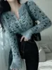 Kvinnors tröjor Gagarich Kvinnor Sexig tröja Korean Autumn Winter Fashion Mångsidig retro Leopard Jacquard Short Knit Slim Long Sleeve Pullovers 230208