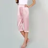 Vêtements de nuit pour femmes 2023 Été Faux Soie Plus Taille 2XL 3XL Satin Pantalon de pyjama pour femme Pantalon de sommeil Taille élastique Blanc Noir Rose