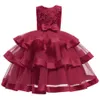 Girl s Dresses Kids Elegant Pearl Cake Princess s For Wedding Evening Party Embroidery Flower Clothes 230208