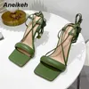 Cross-bunt Sexy Aneikeh New Green Woven Padded Strap Pets Up Heels Sandal Thin Heels High Shoes For Women 2024 Sandaler 35-42 T230208 1CEE2