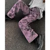 Women's Jeans S 5XL Large purple tie dyed jean 's spring and autumn ins high street sweet cool loose vertical pants winter 230209