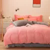 Conjuntos de cama 150/180/200cm rosa cinza bege de coral lençol de veludo de coral travesseiro de edredão de edreca de quatro peças de inverno conjunto de outono de inverno m045-2