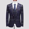 Mens Suits Blazers 3 Pcs Set Coat Vest Pants Fashion Casual Boutique Business Plaid Slim Formal Dress Jacket Waistcoat 230209