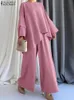 여자 2 피스 바지 Zanzea Holiday Wide Leg Pant Suit Women Solid 2PCS 세트 패션 비대칭 도시 트랙 슈트 캐주얼 한 느슨한 스티칭 매칭 세트 230209