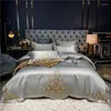 Ensembles de literie Ensemble de luxe Champagne Satin Coton Broderie Douce Lisse Housse de couette Linge Couette Drap de lit et taies d'oreiller