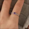 Br￶llopsringar S925 Sterling Sier Amethyst Stone Personlighet Ladies Ring European och American Simple Design Drop Delivery Jewelry Dhafn