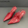 Sandals SUOJIALUN 2023 Spring New Brand Women Sandal Fashion Thin High Heel Elegant Ladies Dress Pumps Shoes Slip On Slingback Party Sho T230208