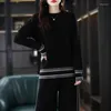 Zweiteilige Damenhose, Herbst-Winter-Wollstrickpullover, Damenanzug, lockeres, weites Bein, koreanische Version, O-Ausschnitt, Pullover, lässig, Sport