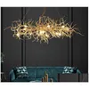 Pendant Lamps Modern Luxury Aluminum Chandelier Light Led Gold Curved Tree Branch Hanging Lamp Art Deco Living Room Dining Table Vil Dhndu