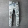 Jeans da uomo Classico buco in denim hip hop Jeans da motociclista strappato effetto consumato Pantaloni rock da motociclista slim fit