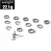 13pcs/set senake heart rings for fashion Jewelry Finger Ring setゴシックパンクシルバーメッキ花波リングパーティージュエリー