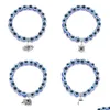 Perles de 8 mm perlées vendant des brins d'oeil bleu maléfique Bracelet Fatimas Main Turc Mille Yeux Wish Drop Delivery 202 Dhv4O