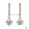 Stud Boucles d'oreilles de mode européenne et américaine Ol Bague FL de diamant cuivre zircon femelle or micro goutte livrer Dhvok