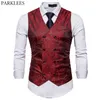 Mens Vests Red Paisley Double Breasted Dress Vest Brand Slim Form Formal Business Sleeveless Waistcoat Men Chaleco Hombre 2xl 230209