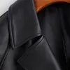 レディースレザーフェイクラウターロ春秋の黒い大型トレンチコート女性用ラグランスリーブラペルルーズカジュアルスタイリッシュな韓国ファッション230209