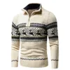 Sweaters masculinos homens outono casual jacquard half zip pólo suéter cardigan jaqueta masculino de inverno manga longa mock colar suéter de suéter 230208