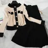 Two Piece Dress High Quality Spring Fall Knit 2 Set Women Office Lady Single Breasted Sweater Cardigan Pleated Long Skirt Suit Sets 230209