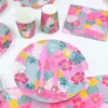 Engångsbehandling av servis Tropiska bordsartiklar Set Paper Plate Cup Servett Hawaiian Party Decoration Aloha Summer Kids Birthday Supplies