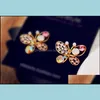 Stud Crystal Simated Pearl Butterfly Hollow Cubic Zirconia Rhinestone For Women Earring Jewelry Accessory Drop Delivery Earrings DHPVA