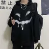 Damen Hoodies Sweatshirts HOUZHOU Gothic Black Women Mall Goth Emo Print Langarm Übergroßer Hoodie Herbst Winter Koreanischer Stil Grunge