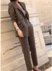 Womens Two Piece Pants Women Woolen Blazer and Pantsuits Chic Elegant Korean Fashion Trousers Outfits Autumn Female Suit Jacket 2 Sets 230209