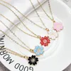 Chains Cherry Blossoms Necklace Red Pink Blue White Black Flower Alloy Chain Pendant Necklaces Jewellery Collier Femme