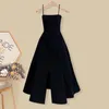 Two Piece Dress Large Spring and Autumn Suit Womens Korean Fashion Knitted Sweater with Slim Waist Black Twopiece Set 230208