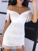 Casual Kleider Sommer Sexy Bodycon Frau Elegante Weiße Off Schulter Fringe Party Für Frauen 2022 Mode V-ausschnitt Kurze Neue y2302