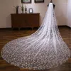 Brudslöjor Long Veil Sparkly Bling White Gold Floral Leaves Cathedral Shiny Wedding With Comb 3.5Meters Velo de Novia