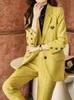 Womens Two Piece Pants Autumn Office Trousers Suit Fashion Simple Solid Lapel Long Sleeve BlazersPant 2 Pieces Set Female Vintage Pantsuit 230209