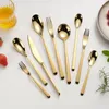 Set di stoviglie Specchio dorato Brillante stoviglie in acciaio inossidabile 304 Coltello da bistecca Forchetta Cucchiaio da caffè Utensili turistici completi per cucina