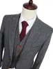 Herrenanzüge, Blazer, Wolle, Retro-Grau, Herringbone-Tweed, britischer Stil, maßgeschneiderter Anzug, Slim-Fit-Blazer, Hochzeitsanzüge für Männer, 3-teilig, 230209