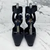 Runway Black Women Pumps Square To High Heels Satin Crystal Gladiator Sandals Ankle Strap Party Dress Shoes Ladies Stiletto T230208