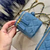 CC Bags Denim Comestic Case Box Bags Vanity Lipstick Coin Purse With Crush Pearl Ball GHW Crossbody Shoulder Outdoor Sacoche Blue Mini Tiny Handbag 11CM/18CM 16R3