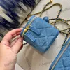 CC Bags Denim Comestic Case Box Bags Vanity Batom Coin Purse Com Crush Pearl Ball GHW Crossbody Ombro Ao Ar Livre Sacoche Azul Mini Pequena Bolsa 11CM / 18CM 16R3