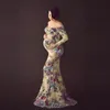 Maternity Dresses Women's Pregnant Long Sleeve Dress With One Shoulder And Trailing Tail Print