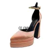 Sandals Women Fashion Waterproof Platform Pointed Toe Heel Satin Rhinestone Candy Color Sandals Big Size Wedding Sexy Thick High Heels T230208