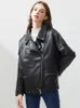 Damesleer Faux Leather Fitaylor PU Lederen jas Vrouwen losse sjerpen Casual Biker Jackets Outsed Weer vrouwelijke tops BF -stijl Zwart Leather Jacket Coat 230209